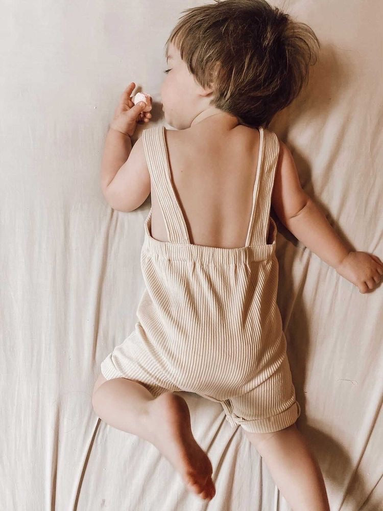 Basic Ribbed Overalls in Latte